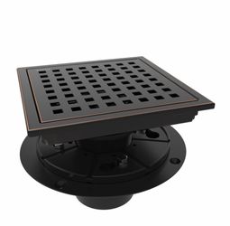 6 Inch Square Shower Floor Drain With Flange,Quadrato Pattern Grate Removable,Food-Grade SUS 304 Stainless Steel,Watermark&CUPC Certified,Oil Rubbed B