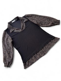 ✨CHEETAH PRINT MESH COLLARD TOP BLACK LAYERED BLOUSE MEDIUM✨
