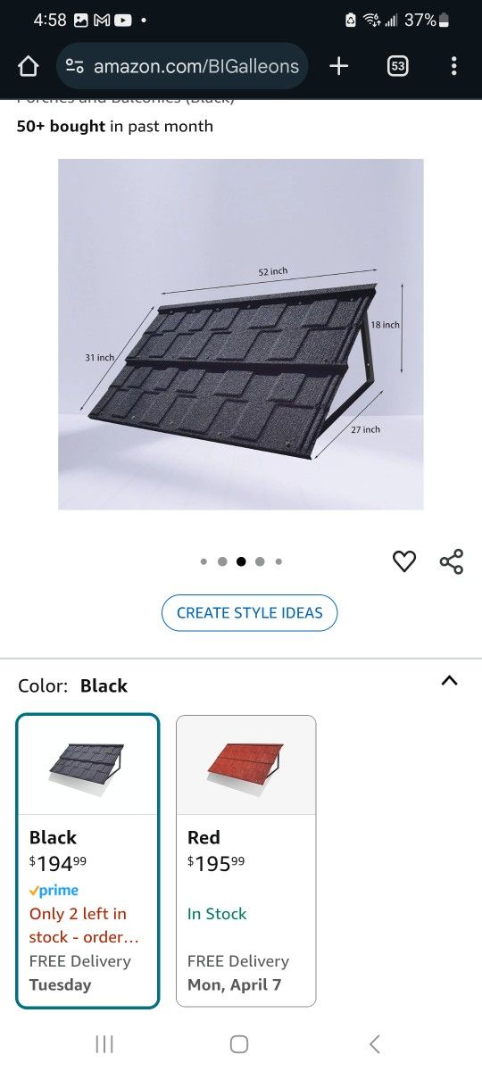 Door/window Awning with black shingles 52 X 27