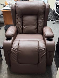 Brown leather recliner with massage and heat