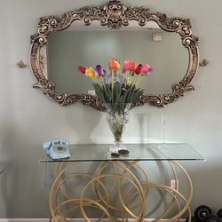 Big Mirror And Glass Table set 