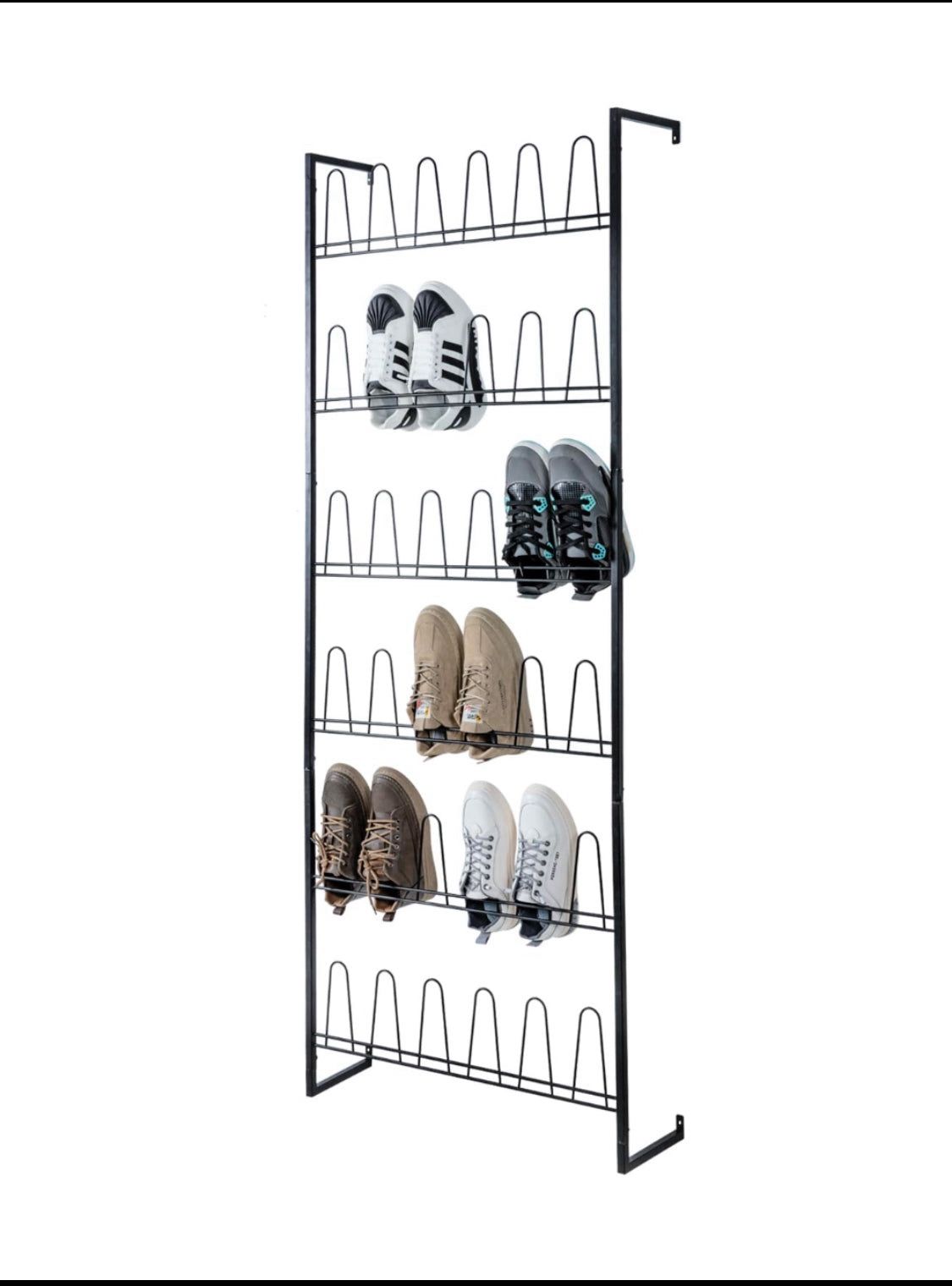 new Other MyGift 70” Metal Wall Mounted Black Shoe Rack/Organizer For Entryway/Closet With 36 Hooks, Holds Up To 18 Pairs