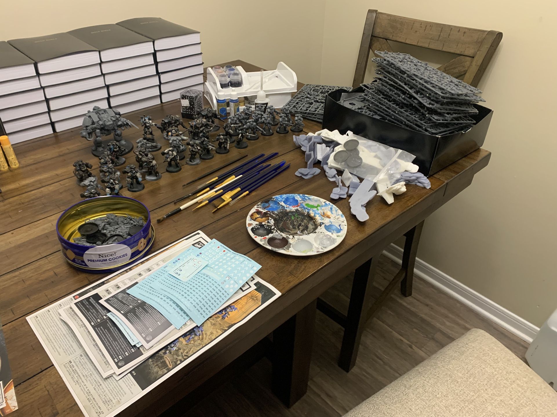 Warhammer 40k Army With Unbuilt Tank, Painting Supplies, Etc.