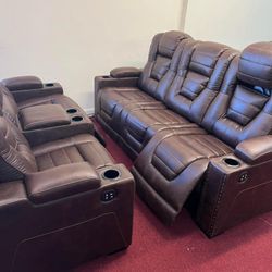 Power Reclining Sofa And Love Seat In Stock For Immediate Delivery 