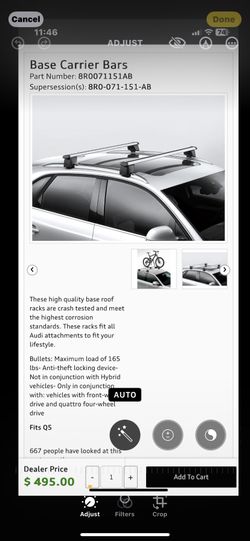 NEW GENUINE OEM AUDI Q5 SQ5 2013-2017 CARRIER ROOF RACK CROSS BARS