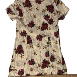 Vans Floral Dress Button-Up Women Med White/Pink/Green Mini V-neck Short Sleeve