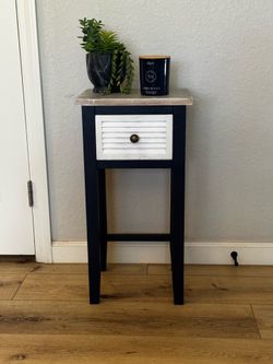 Wooden blue and white side table