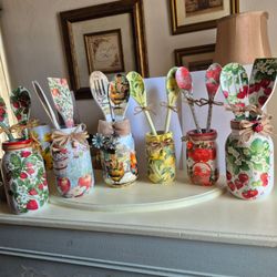 Hand designed painted and decoupaged jar sets