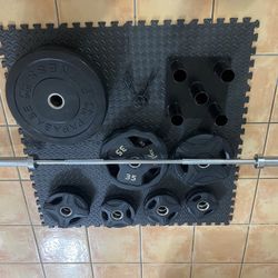 Rubber Weight Plates And Barbell 