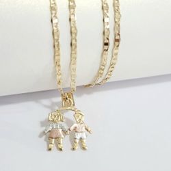 14k Gold Plated 1boy & 1Girl Necklace New 