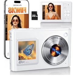 8K Digital Camera for Photography with WiFi, 96MP Autofocus Dual Screens Selfie Vlogging Camera with 16X Zoom, Compact Point and Shoot Travel Camera f