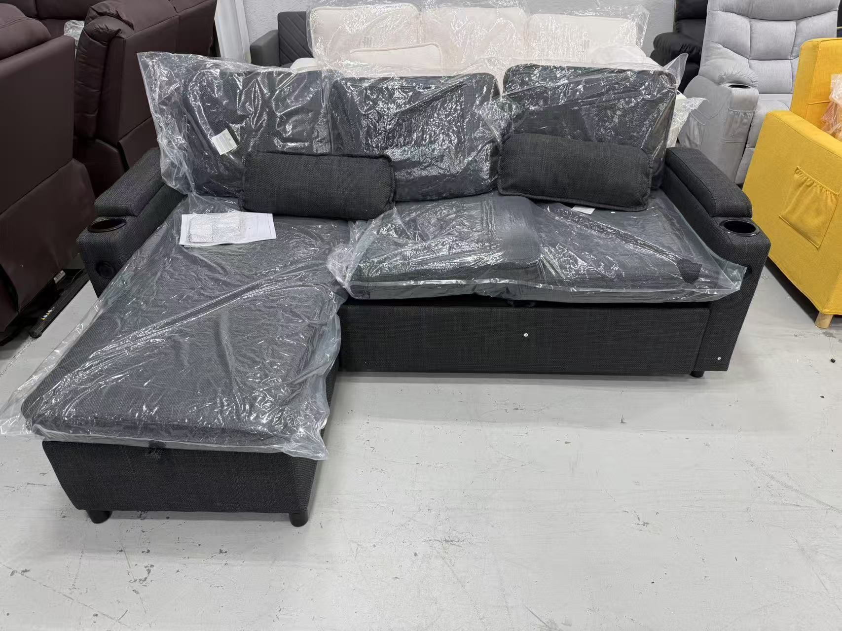 New Sofa Bed Sleeper Pull Out 2 in 1 Sectional Sleeper Sofa Couches with Storage,USB, Cup Holder