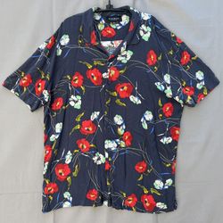 Pacsun Men's Blue Floral Hawaiian Short Sleeve Collar Button Down Shirt Top XL  