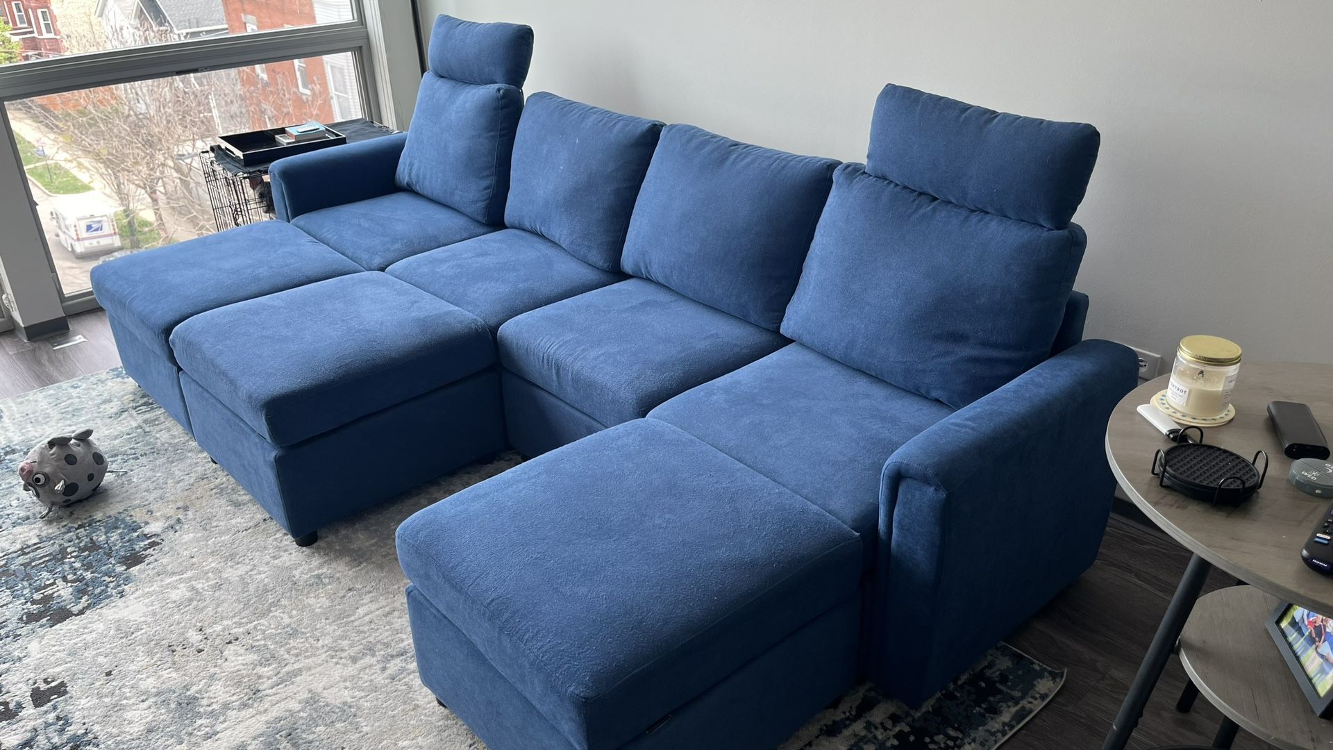 Modular 4-Person Sofa with 3 Ottomans