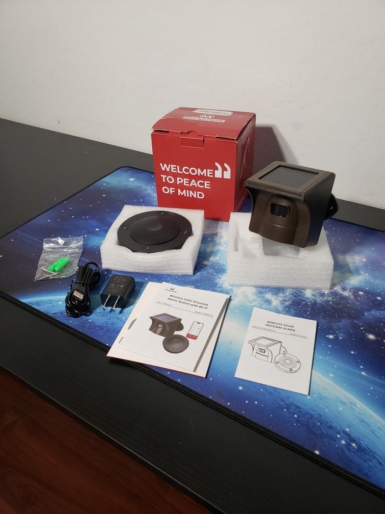 New eMACROS 1/2 Mile Long Range Solar Wireless Driveway Alarm Outdoor Weather Resistant Motion Sensor & Detector Security Alert System, Monitor & Pro