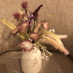 Dried Flowers In Cream Vase - Floral Arrangement 
