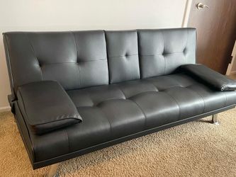 Faux Leather Tufted Convertible Futon