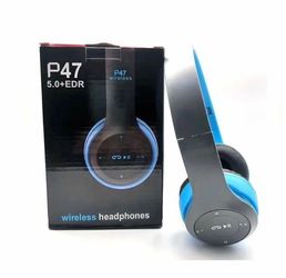Blue P47 Wireless Bluetooth Headphones with Noise Cancelling Over-Ear Earphones