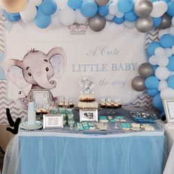 Babyshower Elephant Theme , Baby Blue Tule Table Skirt