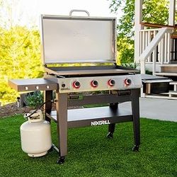 Daytona 4-Burner Propane Gas Grill 36 in. Flat Top Griddle in Black with Stainless Steel Lid