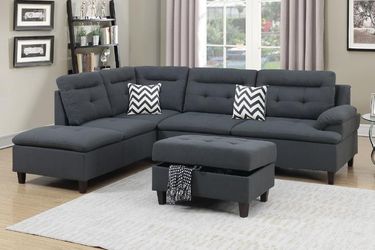 3 Piece Charcoal sofa with storage ottoman