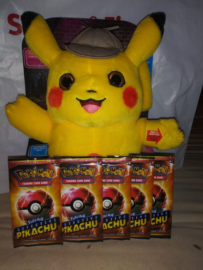 Pokemon Detective Pikachu Talking Plush and 10 Card Packs