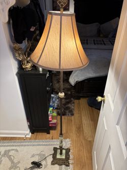 Early 20 Century Deco Chartreuse Uranium Floor Lamp 