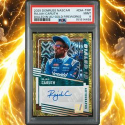 2025 Donruss NASCAR Rajah Caruth Gold Fireworks Autograph PSA 9 Card