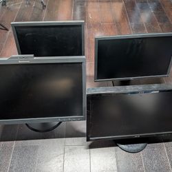 4 Computer Monitors; Lenovo, Asus, Dell,3- 22" And 1-17" Good Working 