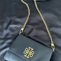Tory Burch Britten Leather T Logo chain Strap Shoulder Bag 