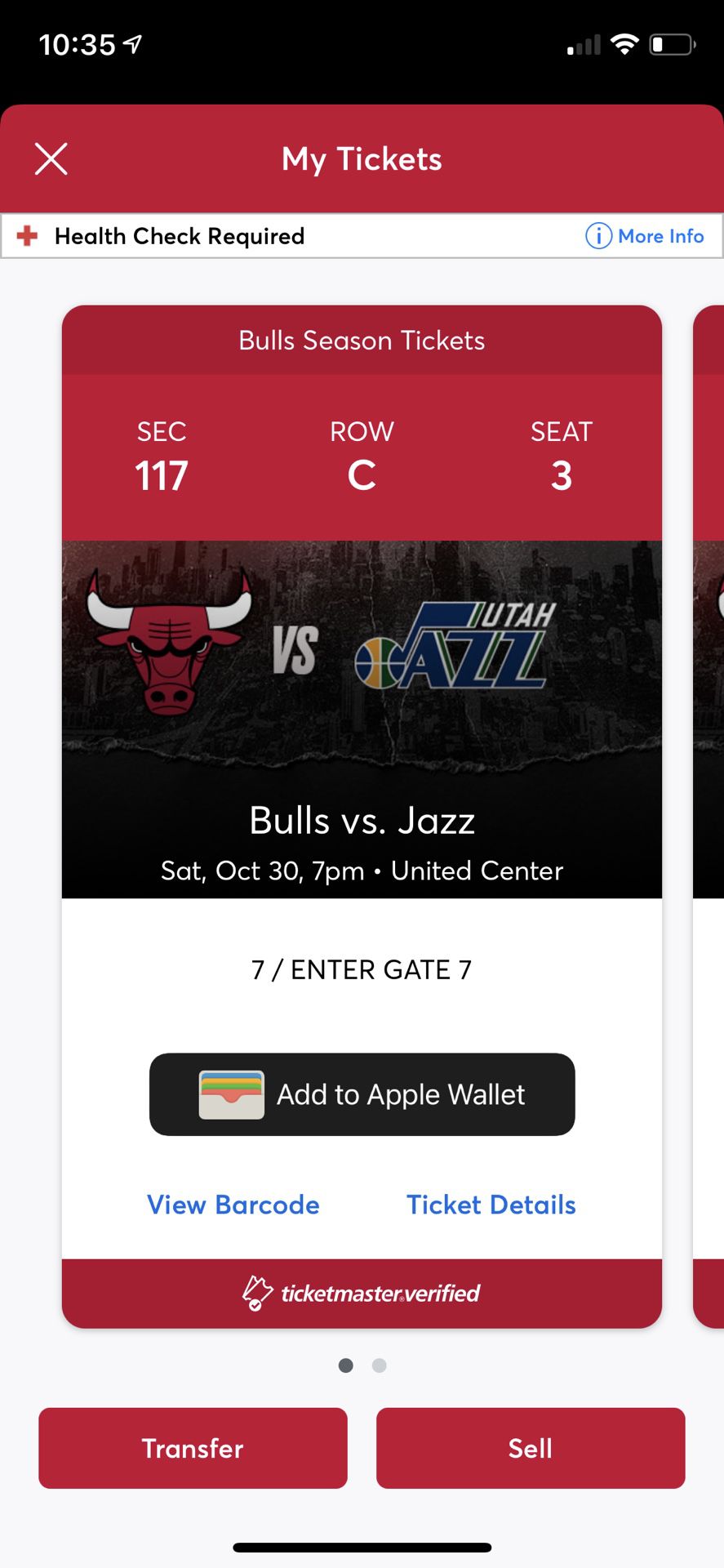 Bulls Vs Jazz Sec 117, Row C, Seat 3&4