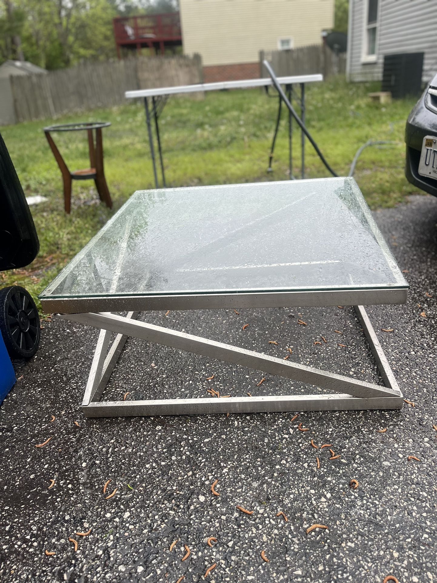 Metal Coffee Table w/ Glass Top