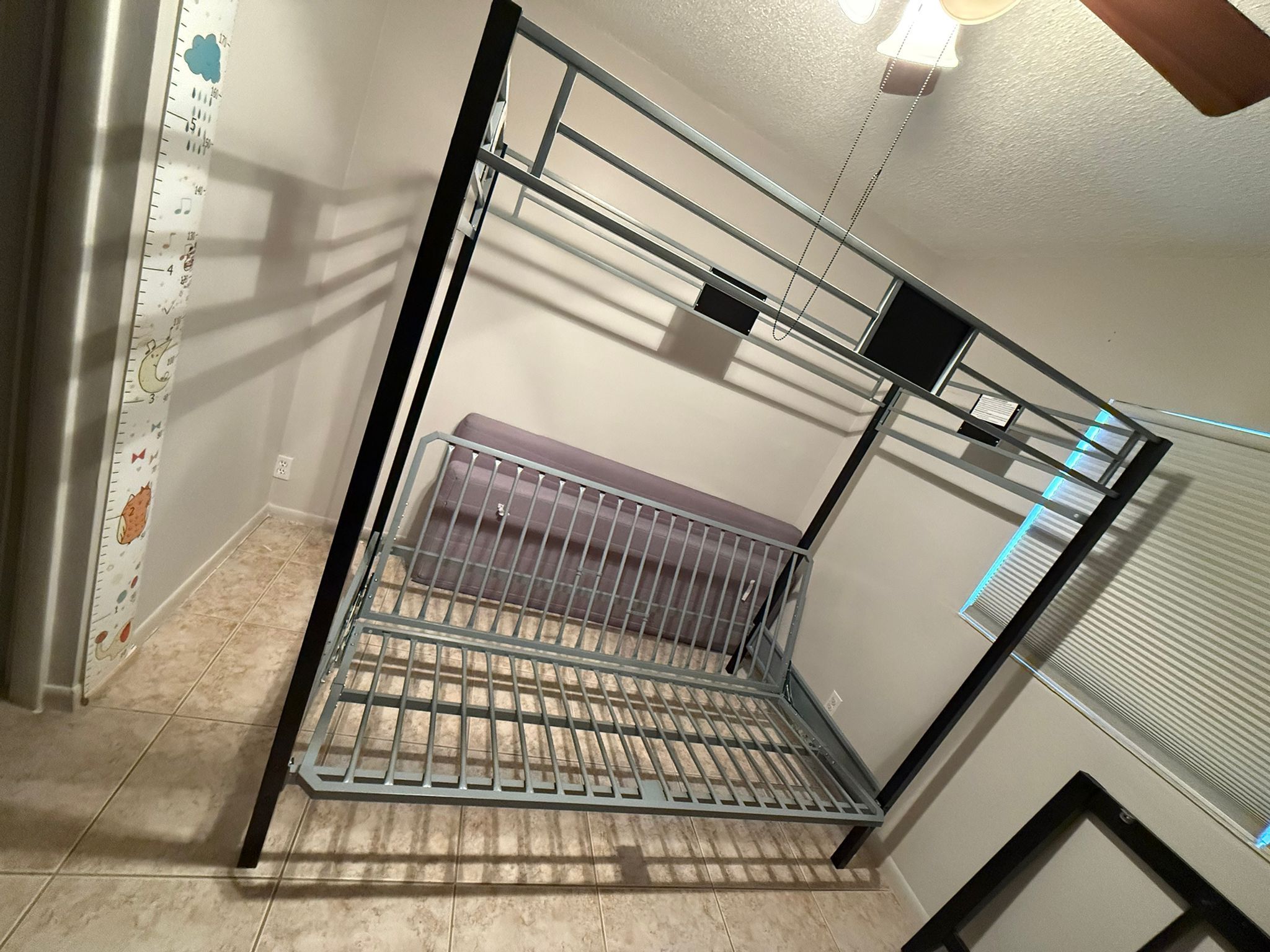 Twin over Futon Metal Bunk Bed, Silver