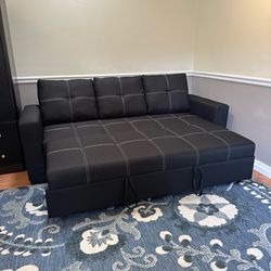Convertible Sofa Sleeper Sofa with Pull-Out Bed  Color: Black.   ☎️🔥📞(213)713-74-89.     Sofa Cama color negro Nuevo en Caja