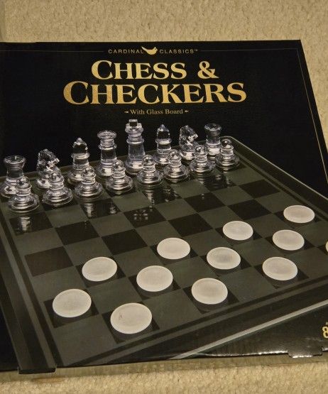 checkers chess glass board new in box