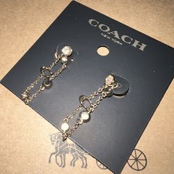 New Coach Gold Chain Earrings (C Logo & Crystal) - Gift Set