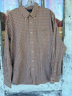 Dockers Men’s Size Large Rust Plaid Stain Defender No Wrinkle Long Sleeve Oxford