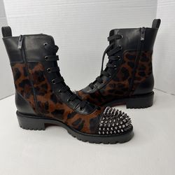 NEW Christian Louboutin Leopard Calf Hair Spiked Booties Size 39/9