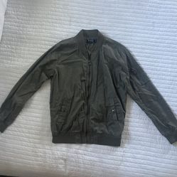 Classic Basic Solid Zip Up Sleeve Pocket Bomber Jacket Casual Unisex Olive