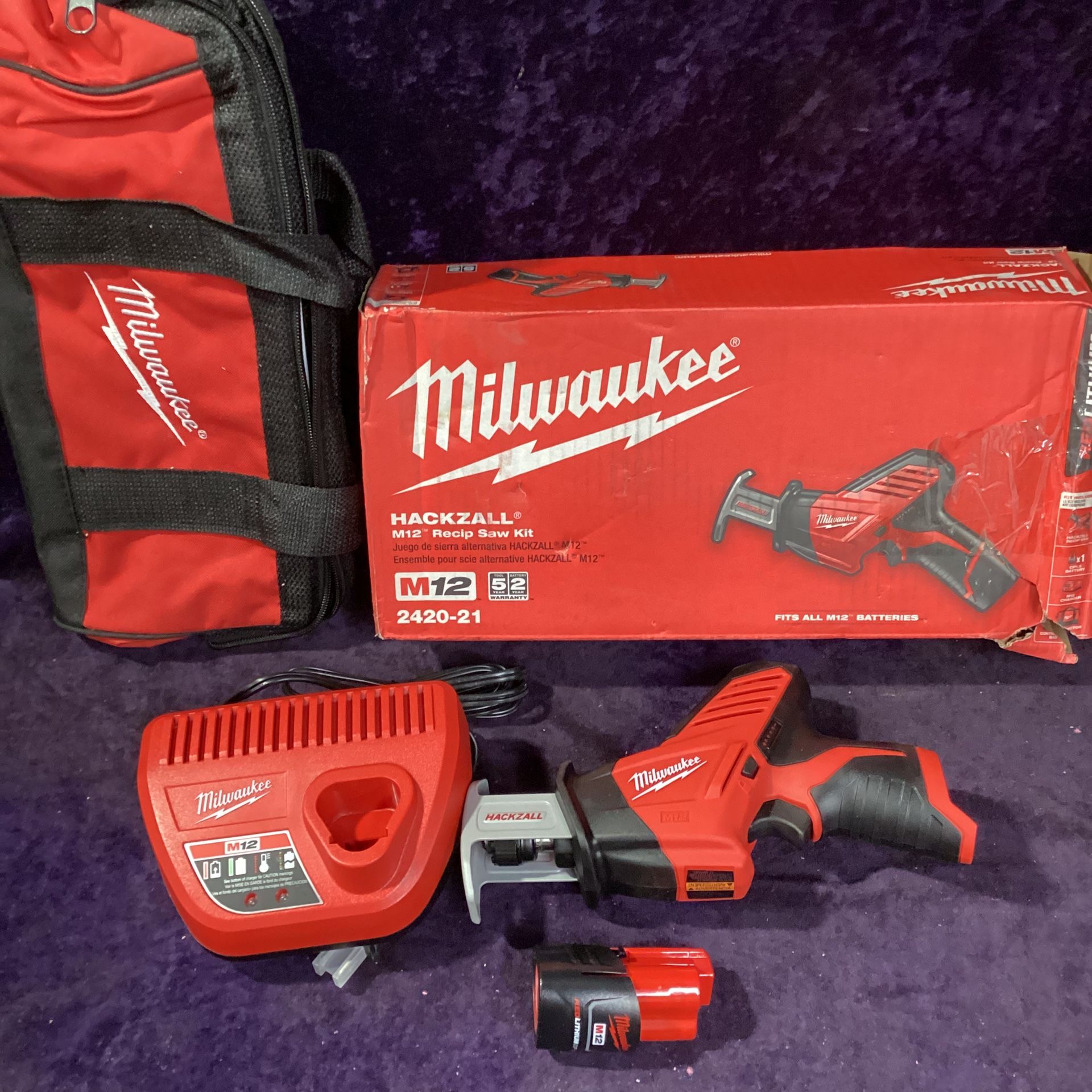 🧰🛠Milwaukee M12 HACKZALL Reciprocating Saw Kit w/(1)1.5Ah Battery/Charger&Tool Bag NEW! $110!🧰🛠