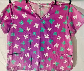2X Pink Floral Scrub Top