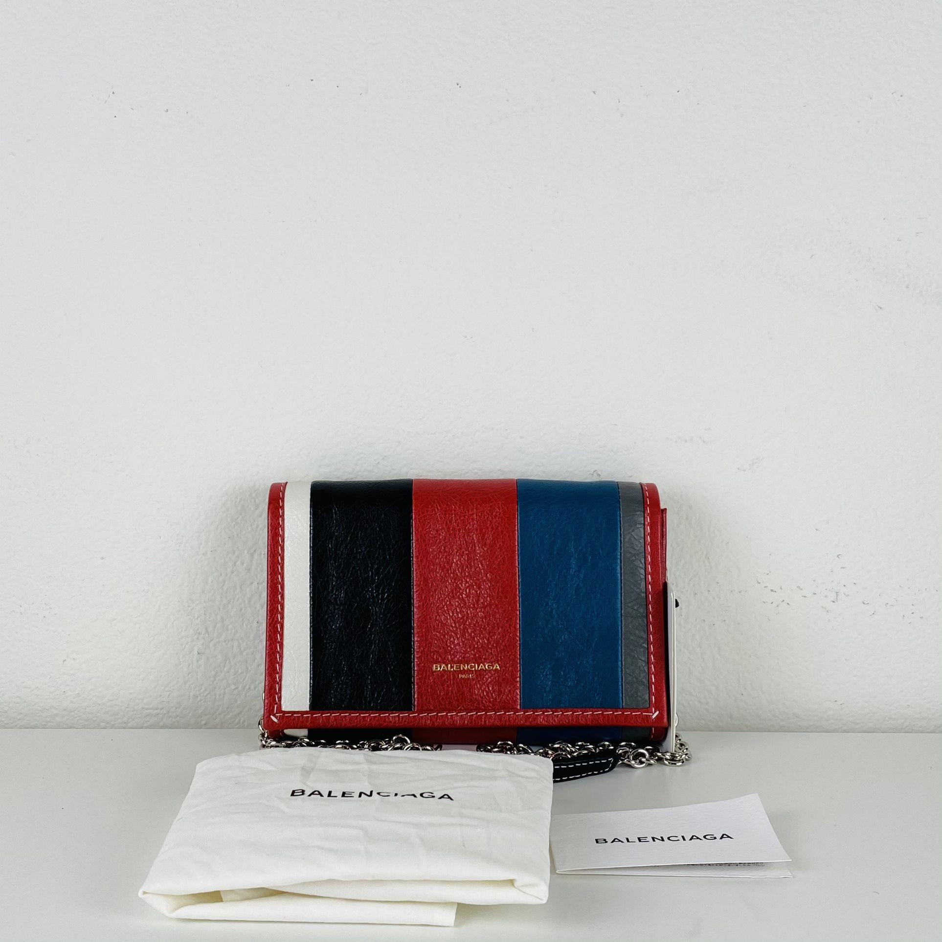 NWT Balenciaga Shopper Bazar Leather Wallet On Chain Crossbody Bag $1,290