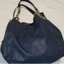 Michael Kors FULTON Large Shoulder Tote Bag MK Sig Logo PVC BALTIC BLUE