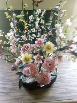 Jade,agaue and quartz  flowers