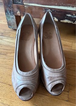 Vintage Frye Western Boho Leather Peep Toe Wedge Platform Sandal 9