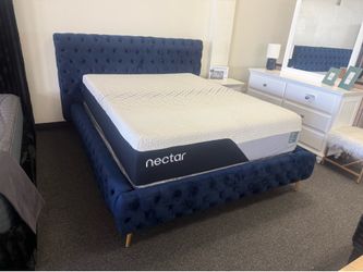 Queen bed frame in blue
