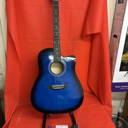 Full Size Blue Country Acoustic Guitar with Digital Tuner, Capo, Strap, Extra Strings $140 Firm