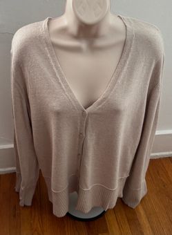 Bianco & Blu beige cashmere, wool and silk blend V-neck button cardigan, size M Made in Italy