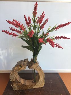 Wood Vase with red flowers for Mother’s Day