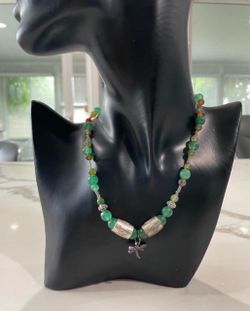 Green Beaded Necklace with Dragonfly Charm